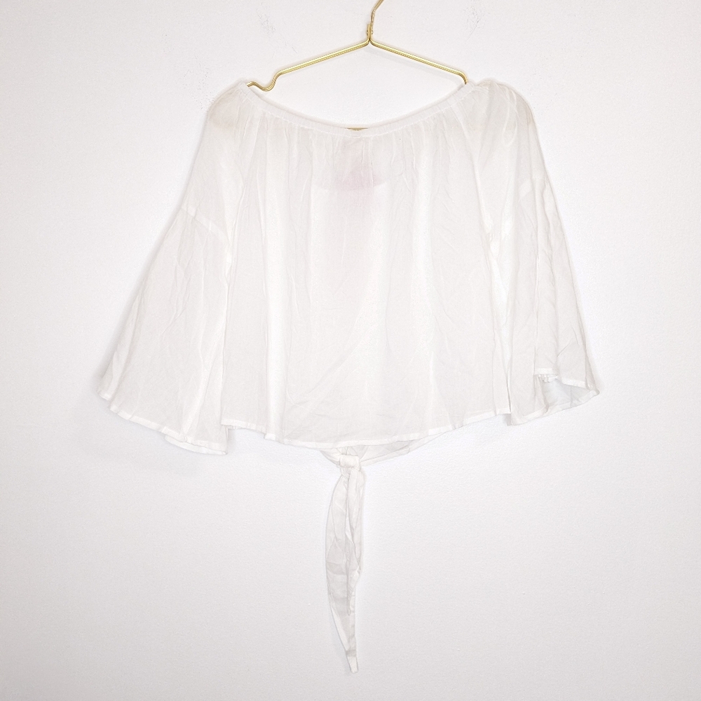 NWT Elan Medium‎ White Cropped Off the Shoulder Tie Front Bell Sleeves Top - Picture 7 of 10